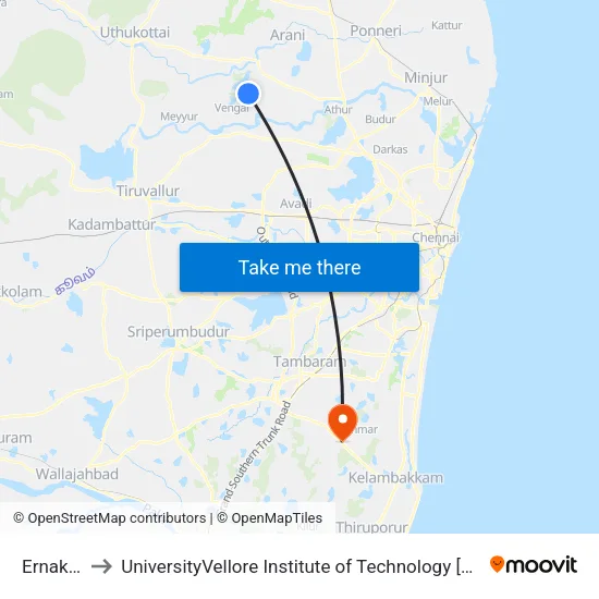 Ernakuppam to UniversityVellore Institute of Technology [VIT University] - Chennai Campus map