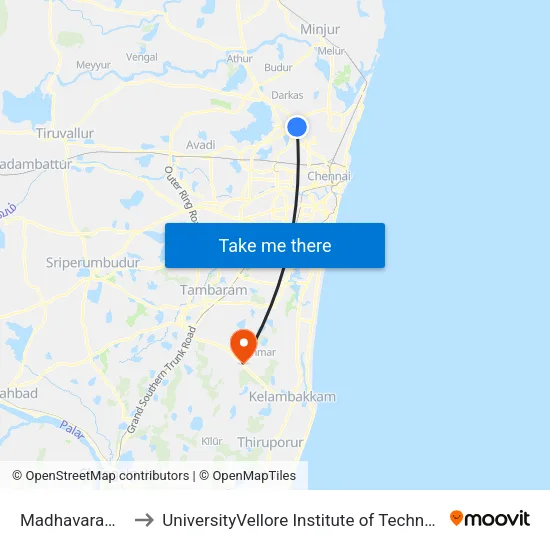 Madhavaram Chinna Bypass to UniversityVellore Institute of Technology [VIT University] - Chennai Campus map