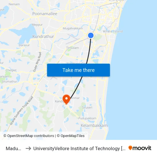 Maduvankarai to UniversityVellore Institute of Technology [VIT University] - Chennai Campus map