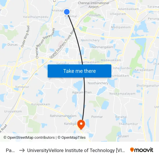 Pammal to UniversityVellore Institute of Technology [VIT University] - Chennai Campus map