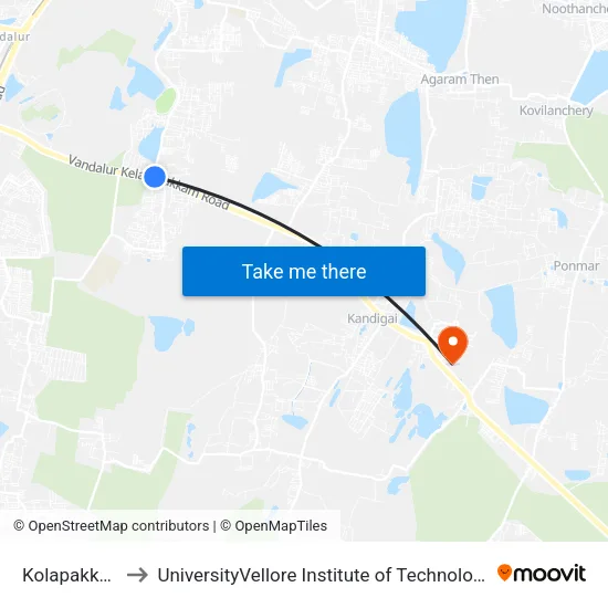 Kolapakkam Junction to UniversityVellore Institute of Technology [VIT University] - Chennai Campus map