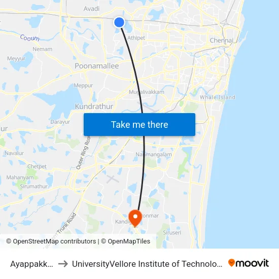 Ayappakkam T.N.H.B. to UniversityVellore Institute of Technology [VIT University] - Chennai Campus map