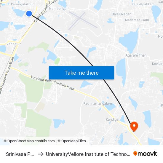 Srinivasa Perumal Temple to UniversityVellore Institute of Technology [VIT University] - Chennai Campus map
