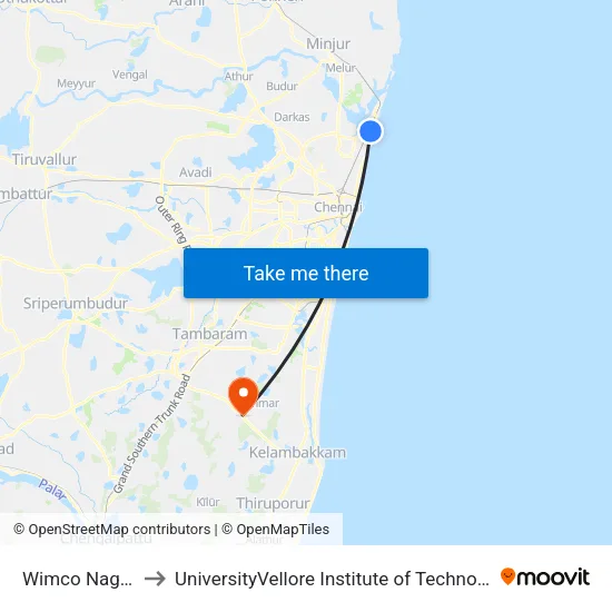 Wimco Nagar Depot Metro to UniversityVellore Institute of Technology [VIT University] - Chennai Campus map
