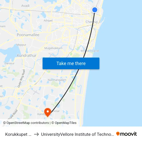 Korukkupet Railway Station to UniversityVellore Institute of Technology [VIT University] - Chennai Campus map