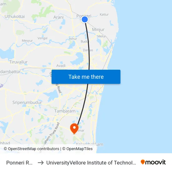Ponneri Railway Station to UniversityVellore Institute of Technology [VIT University] - Chennai Campus map