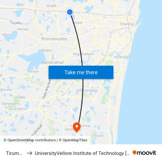 Tirumullaivayil to UniversityVellore Institute of Technology [VIT University] - Chennai Campus map