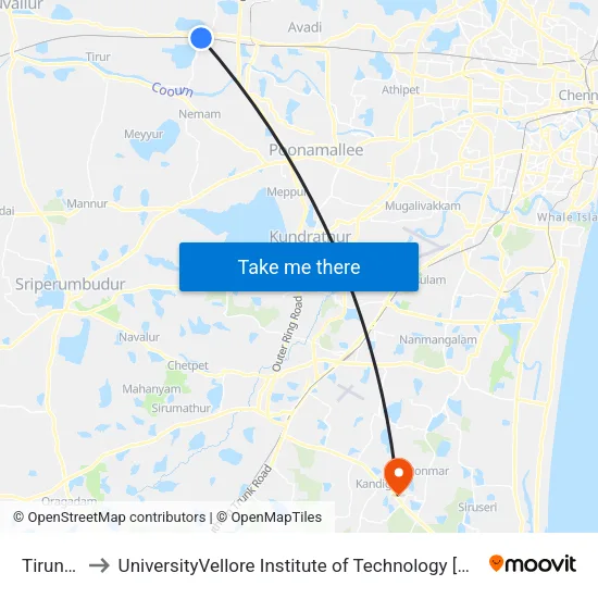 Tiruninravur to UniversityVellore Institute of Technology [VIT University] - Chennai Campus map