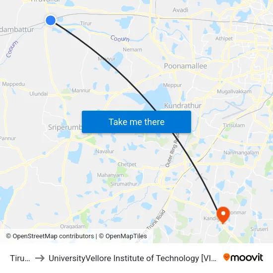 Tiruvallur to UniversityVellore Institute of Technology [VIT University] - Chennai Campus map
