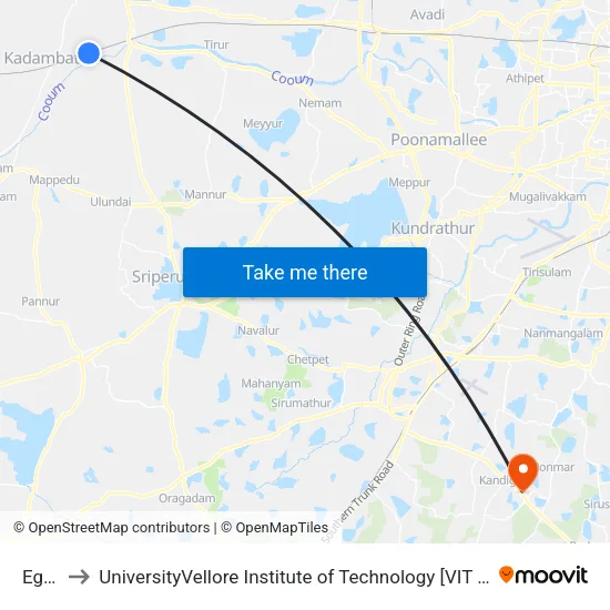Egattur to UniversityVellore Institute of Technology [VIT University] - Chennai Campus map