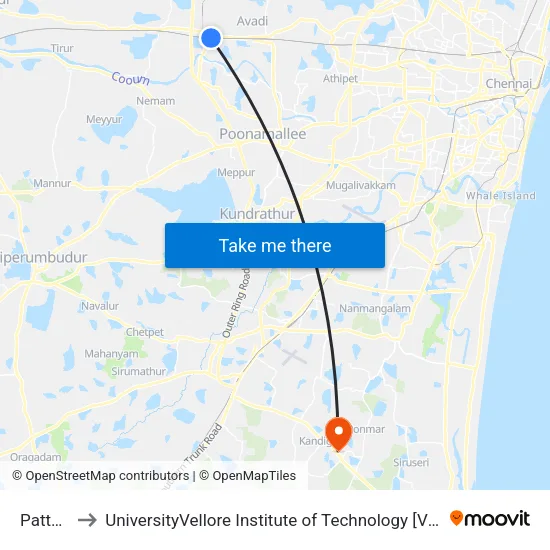 Pattabiram to UniversityVellore Institute of Technology [VIT University] - Chennai Campus map
