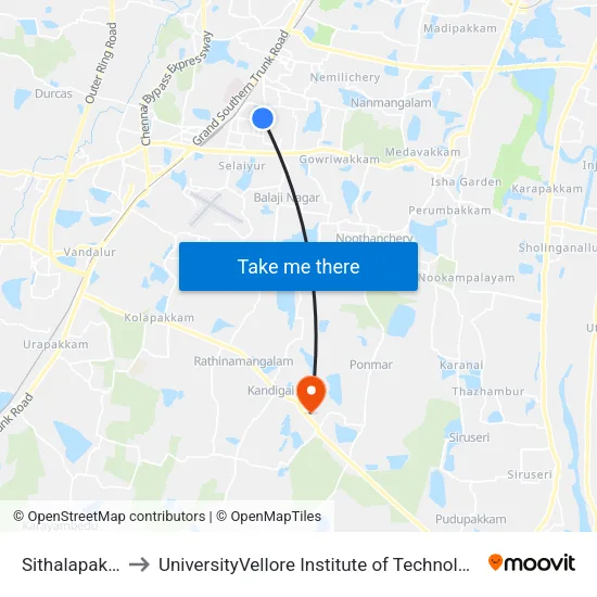 Sithalapakkam Erikarai to UniversityVellore Institute of Technology [VIT University] - Chennai Campus map