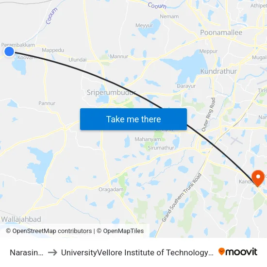 Narasingapuram to UniversityVellore Institute of Technology [VIT University] - Chennai Campus map