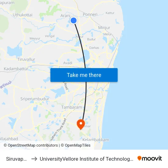 Siruvapuri Temple to UniversityVellore Institute of Technology [VIT University] - Chennai Campus map