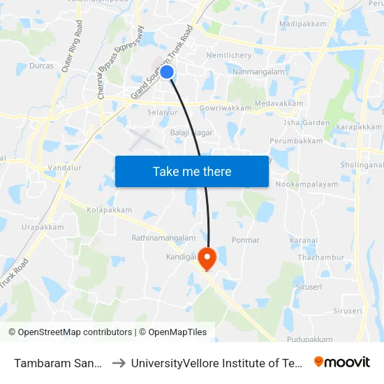 Tambaram Sanatorium Railway Station to UniversityVellore Institute of Technology [VIT University] - Chennai Campus map