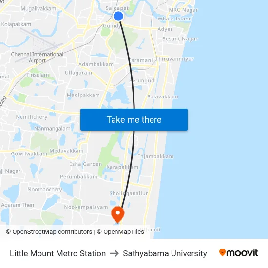 Little Mount Metro Station to Sathyabama University map