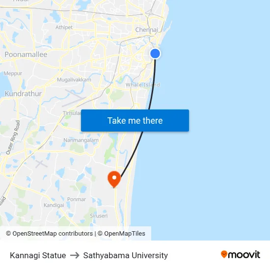 Kannagi Statue to Sathyabama University map