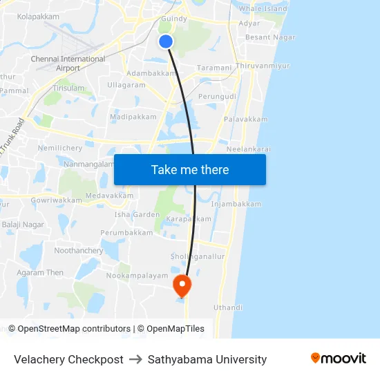 Velachery Checkpost to Sathyabama University map