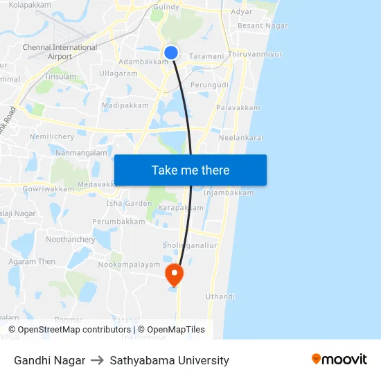 गांधी नगर to सत्यबामा विश्वविद्यालय map