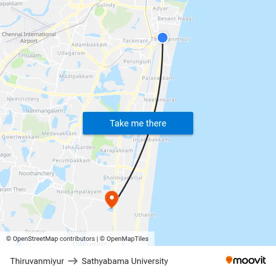 Thiruvanmiyur to Sathyabama University map
