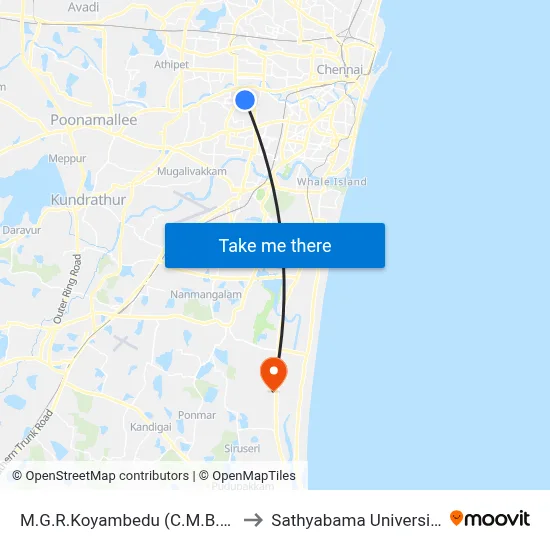 M.G.R.Koyambedu (C.M.B.T.) to Sathyabama University map