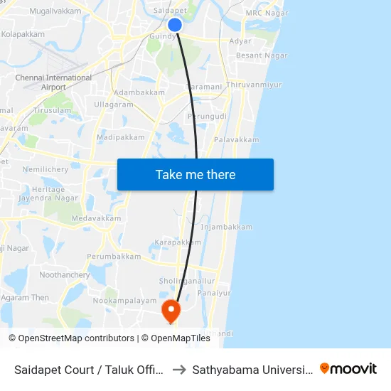 Saidapet Court / Taluk Office to Sathyabama University map