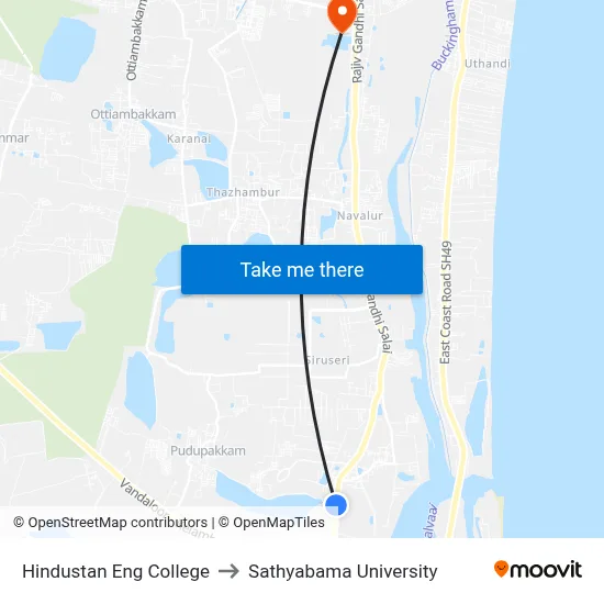 Hindustan Eng College to Sathyabama University map