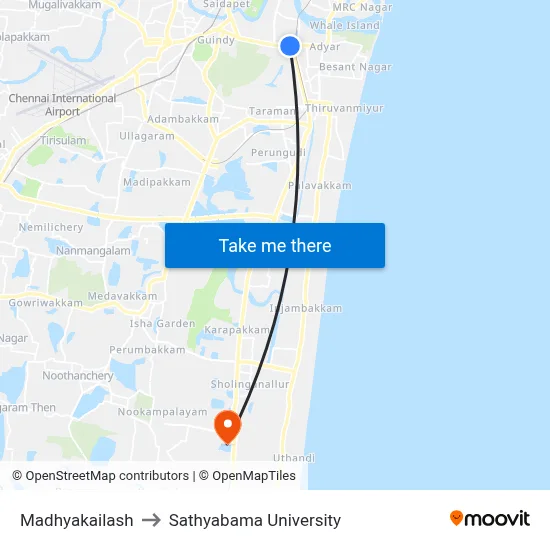 Madhyakailash to Sathyabama University map