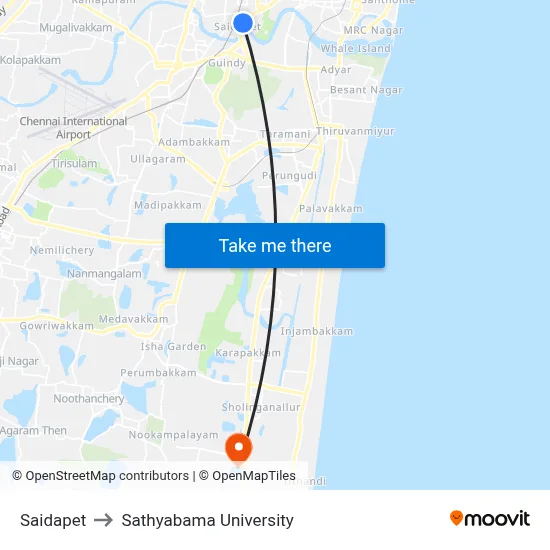 Saidapet to Sathyabama University map