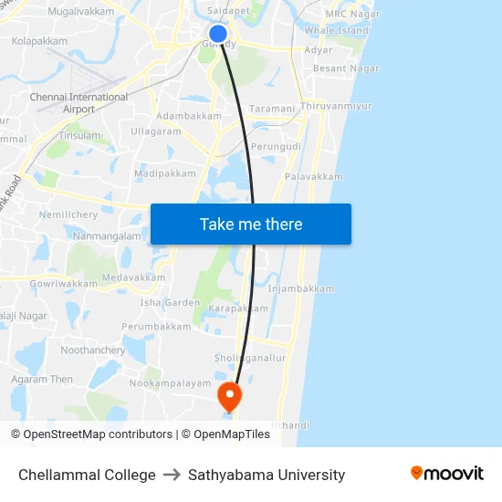 Chellammal College to Sathyabama University map