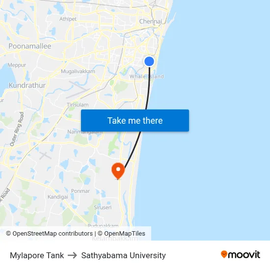 Mylapore Tank to Sathyabama University map