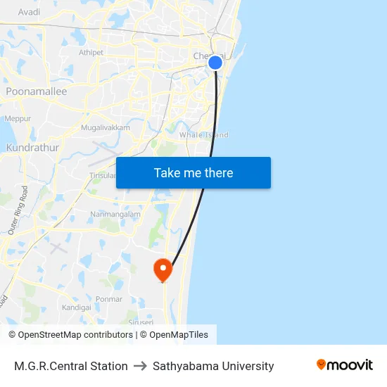 M.G.R.Central Station to Sathyabama University map