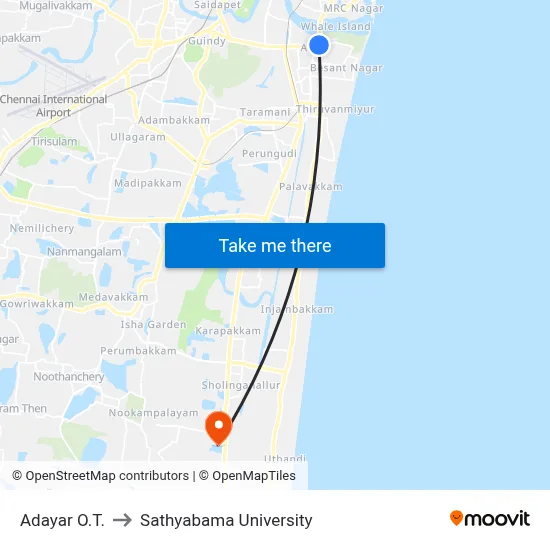 Adayar O.T. to Sathyabama University map