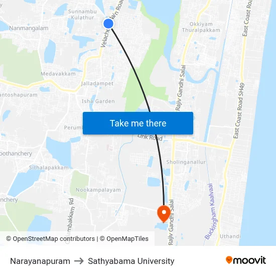 Narayanapuram to Sathyabama University map