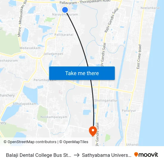 Balaji Dental College Bus Stop to Sathyabama University map
