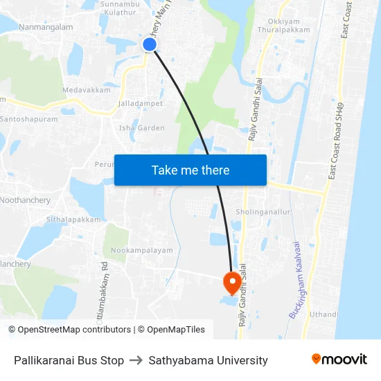 Pallikaranai Bus Stop to Sathyabama University map