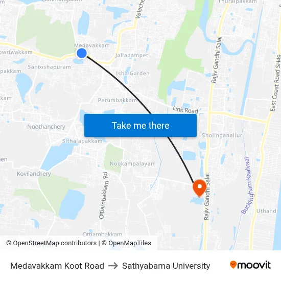 Medavakkam Koot Road to Sathyabama University map