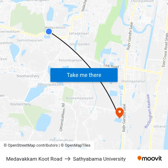 Medavakkam Koot Road to Sathyabama University map