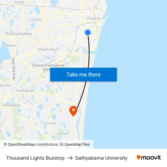 Thousand Lights Busstop to Sathyabama University map
