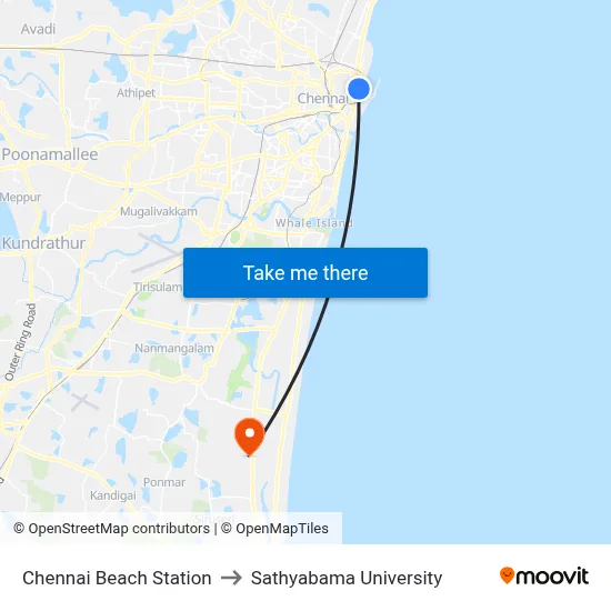 Chennai Beach Station to Sathyabama University map