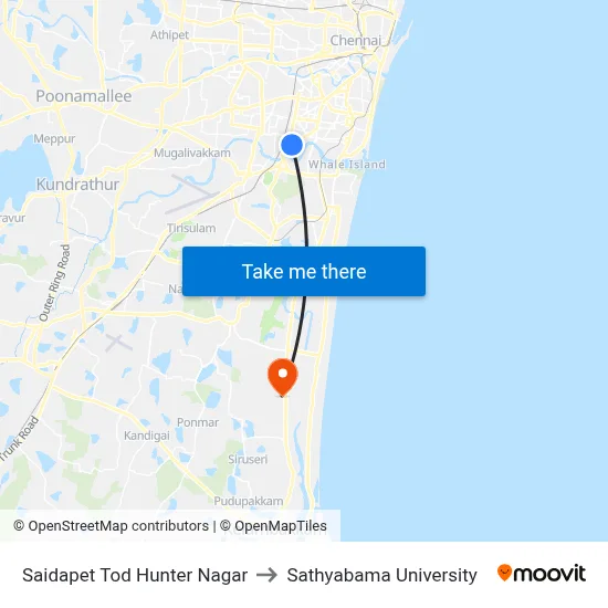 Saidapet Tod Hunter Nagar to Sathyabama University map