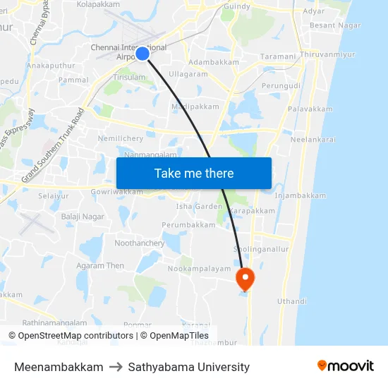 Meenambakkam to Sathyabama University map