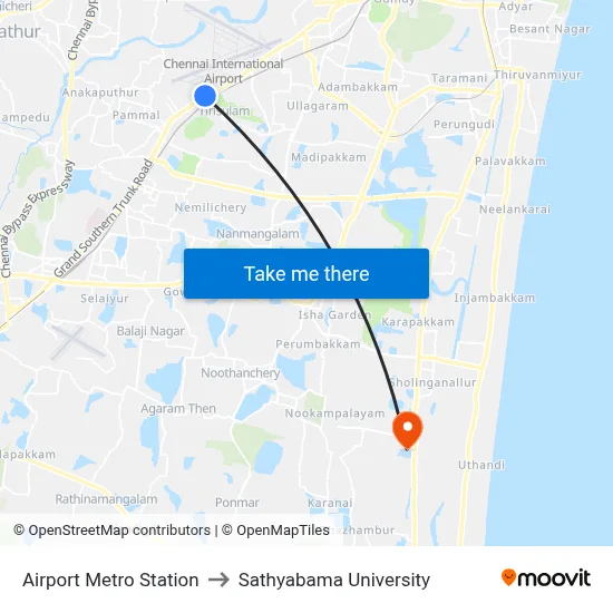 Airport Metro Station to Sathyabama University map