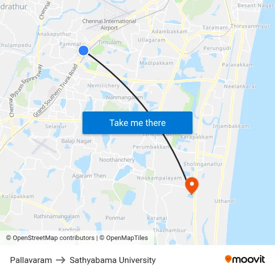 Pallavaram to Sathyabama University map