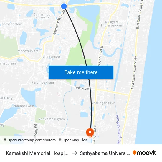 Kamakshi Memorial Hospital to Sathyabama University map