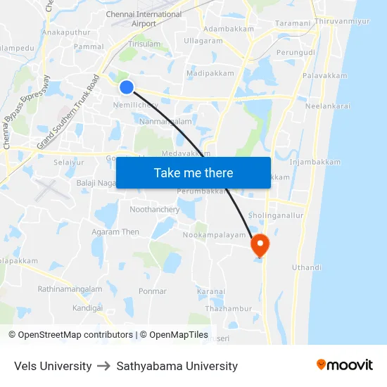 Vels University to Sathyabama University map