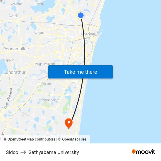 Sidco to Sathyabama University map