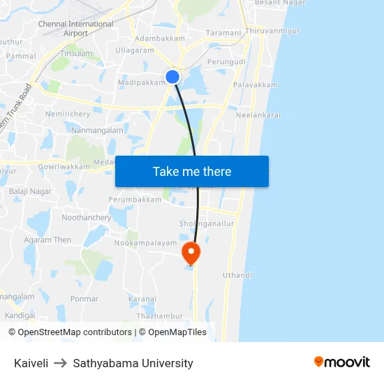 Kaiveli to Sathyabama University map