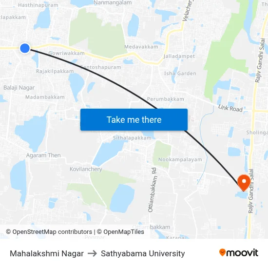 Mahalakshmi Nagar to Sathyabama University map