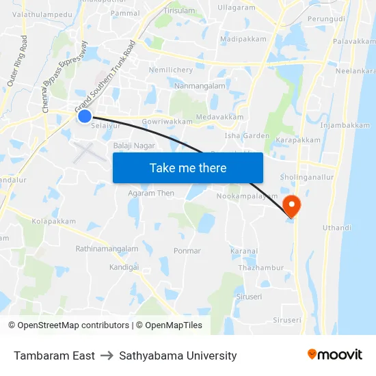 Tambaram East to Sathyabama University map